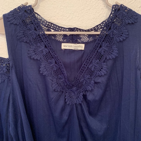 Navy Cold Shoulder Lace Blouse - Picture 4 of 4